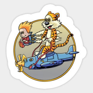 Calvin and Hobbes Pilot Helicopter Sticker